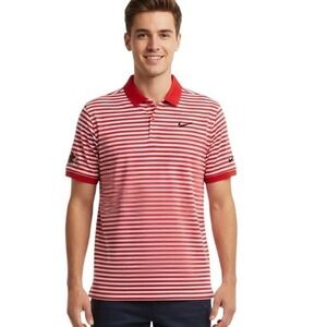Nike Golf Polo Shirt Men's Large Striped Dri-FIT Saint Louis Cardinals Red White